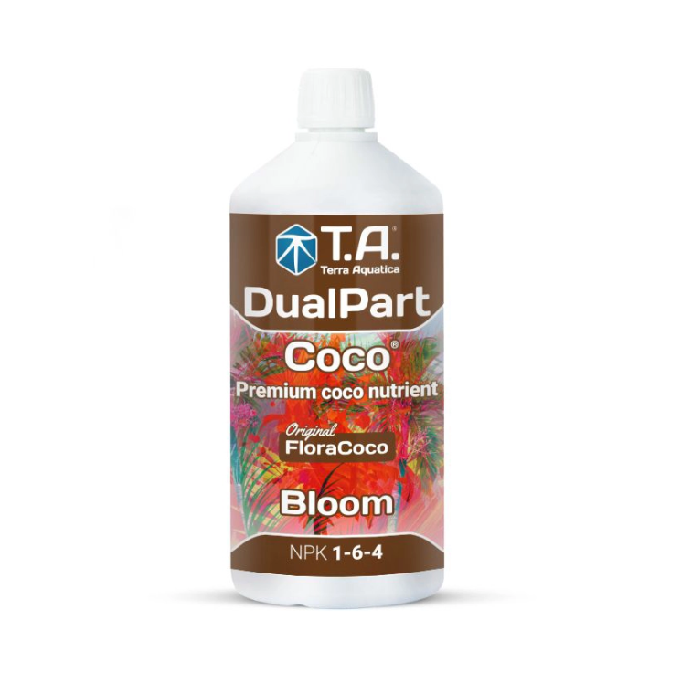 T.A DualPart Coco Bloom 1L - агрессивная формула, нацеленная на увеличение урожая на стадии цветения. Данная уникальная формула предполагает высокий уровень содержания фосфора и других элементов, необходимых для пышного цветения. Купить в GROW-STORE